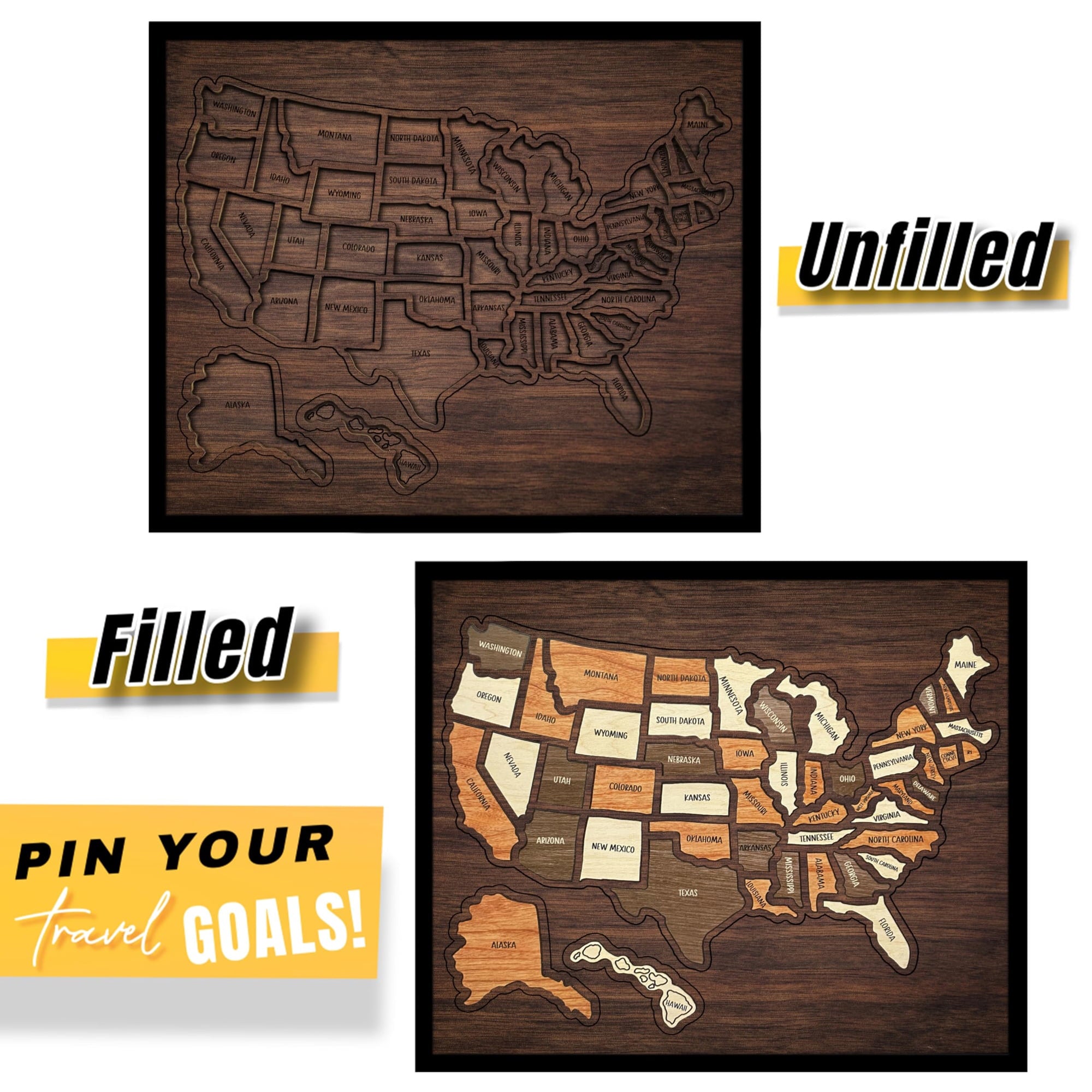 🇺🇸 Wooden USA Travel Map Puzzle🧩A Stylish Way to Track Your Journey & Memories🔥