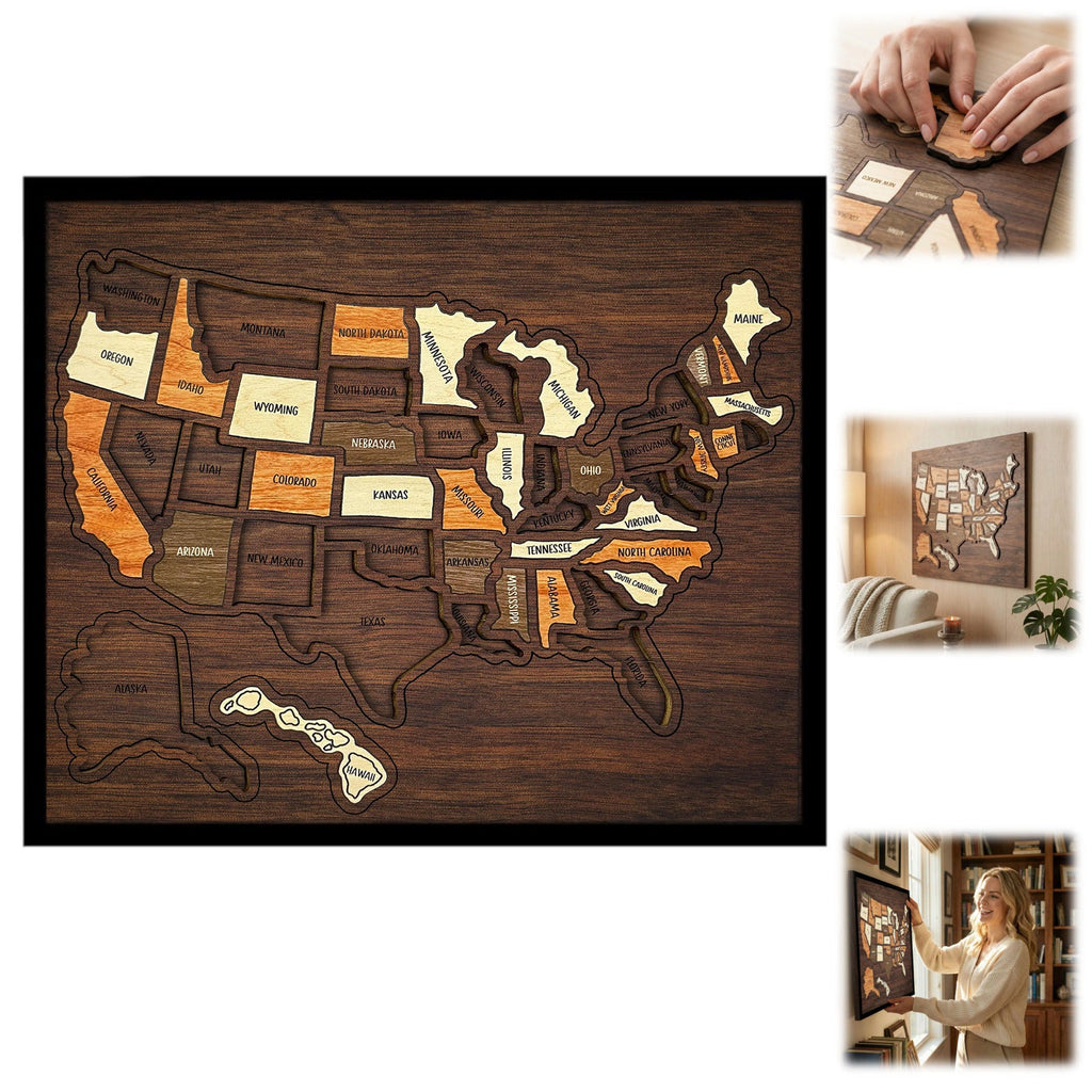 🇺🇸 Wooden USA Travel Map Puzzle🧩A Stylish Way to Track Your Journey & Memories🔥