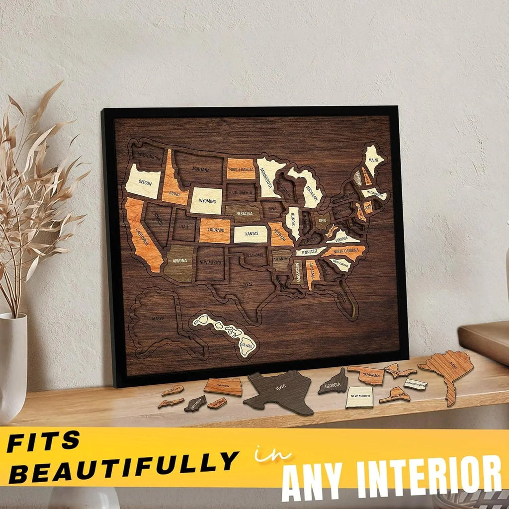 🇺🇸 Wooden USA Travel Map Puzzle🧩A Stylish Way to Track Your Journey & Memories🔥
