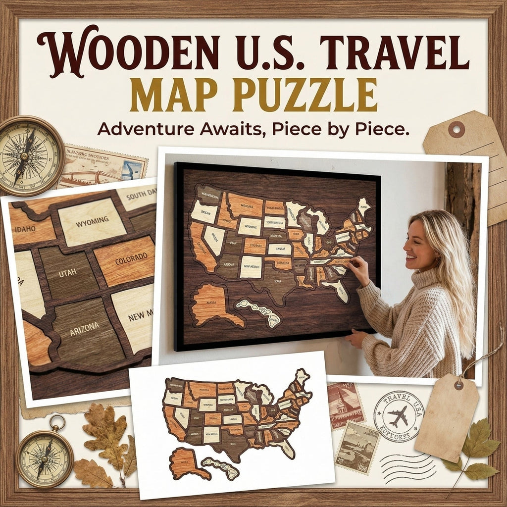 🇺🇸 Wooden USA Travel Map Puzzle🧩A Stylish Way to Track Your Journey & Memories🔥
