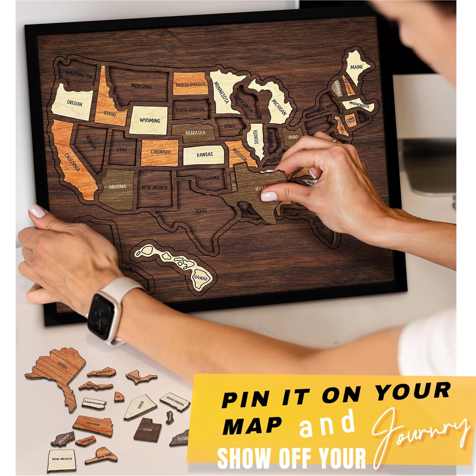 🇺🇸 Wooden USA Travel Map Puzzle🧩A Stylish Way to Track Your Journey & Memories🔥